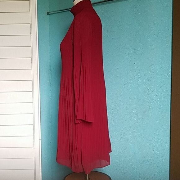 Dress Red Long Pleated Bell Sleeves Ruffle Collar Grey & Gray Women's WOMAN'S 8 - Picture 8 of 12